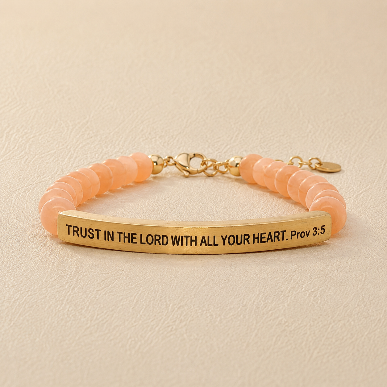 "Trust In The Lord With All Your Heart Prov 3:5" Engraved Bar Beaded Bracelet