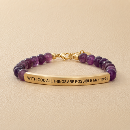 "With God All Things Are Possible Matt 19:26" Engraved Bar Beaded Bracelet