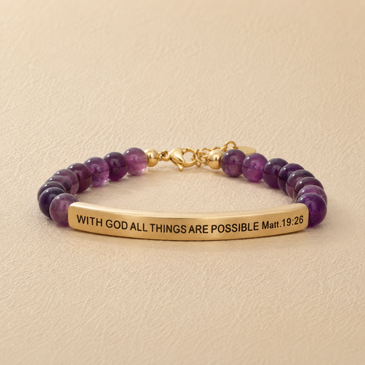 "With God All Things Are Possible Matt 19:26" Engraved Bar Beaded Bracelet