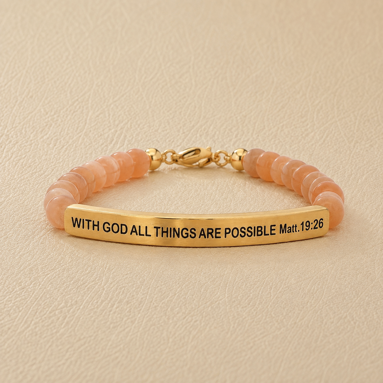 "With God All Things Are Possible Matt 19:26" Engraved Bar Beaded Bracelet
